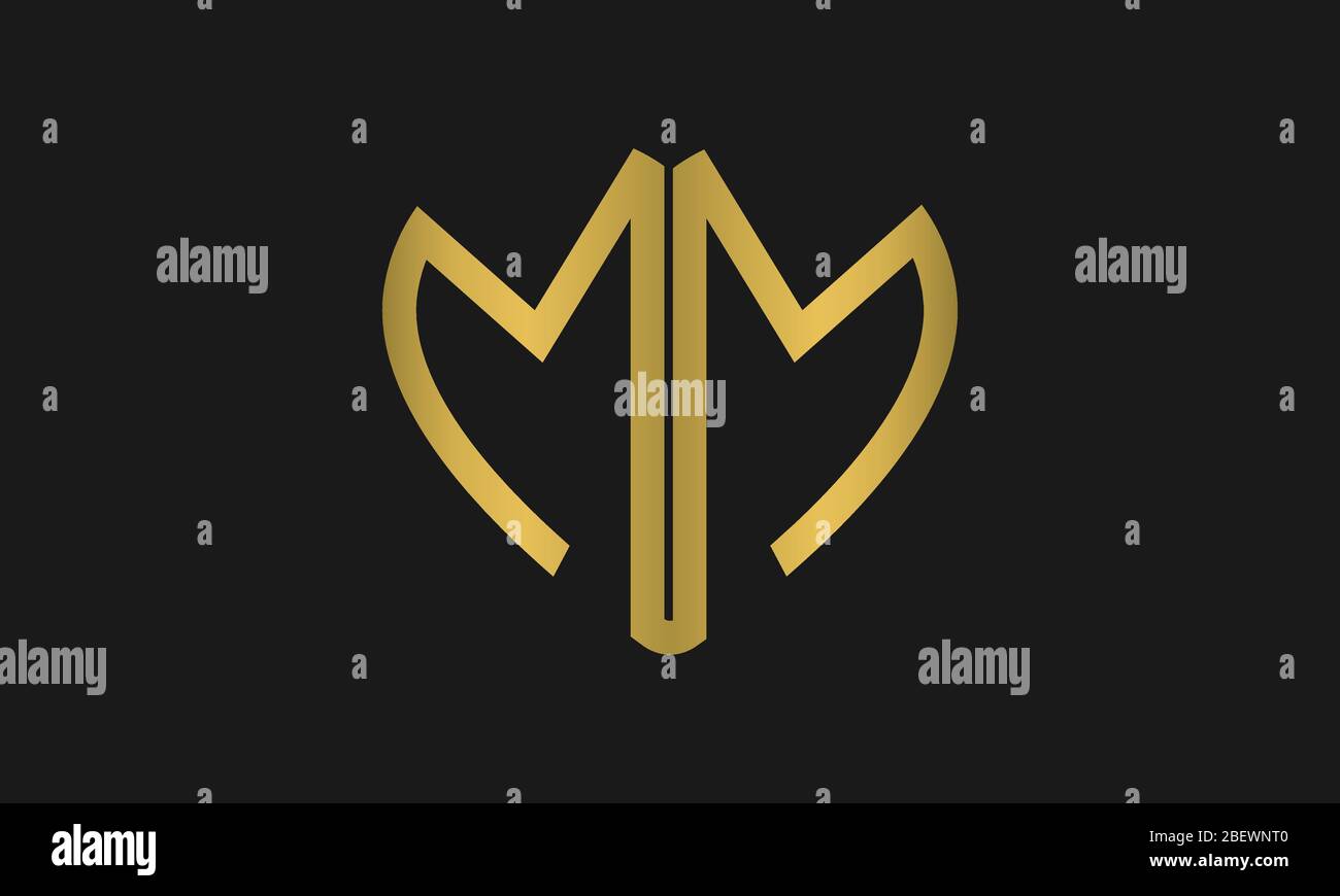 Logo dal design iconico a forma di cuore lettera M o lettera MM, logo per l'invito al matrimonio, nome del matrimonio e nome aziendale. Illustrazione Vettoriale