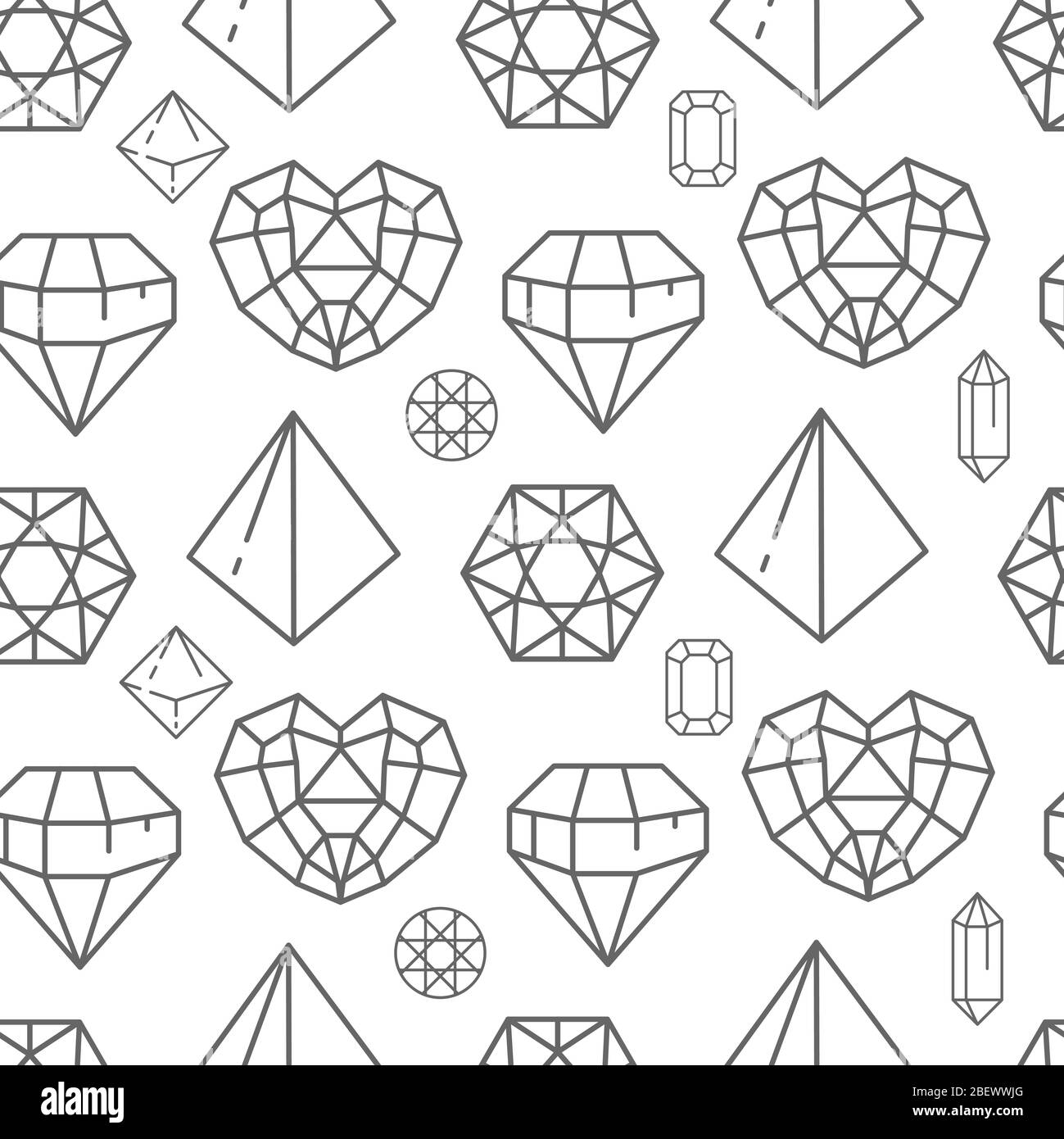 Brillantanti e pietre di gemma, cristalli linea art senza cuciture pattern Illustrazione Vettoriale