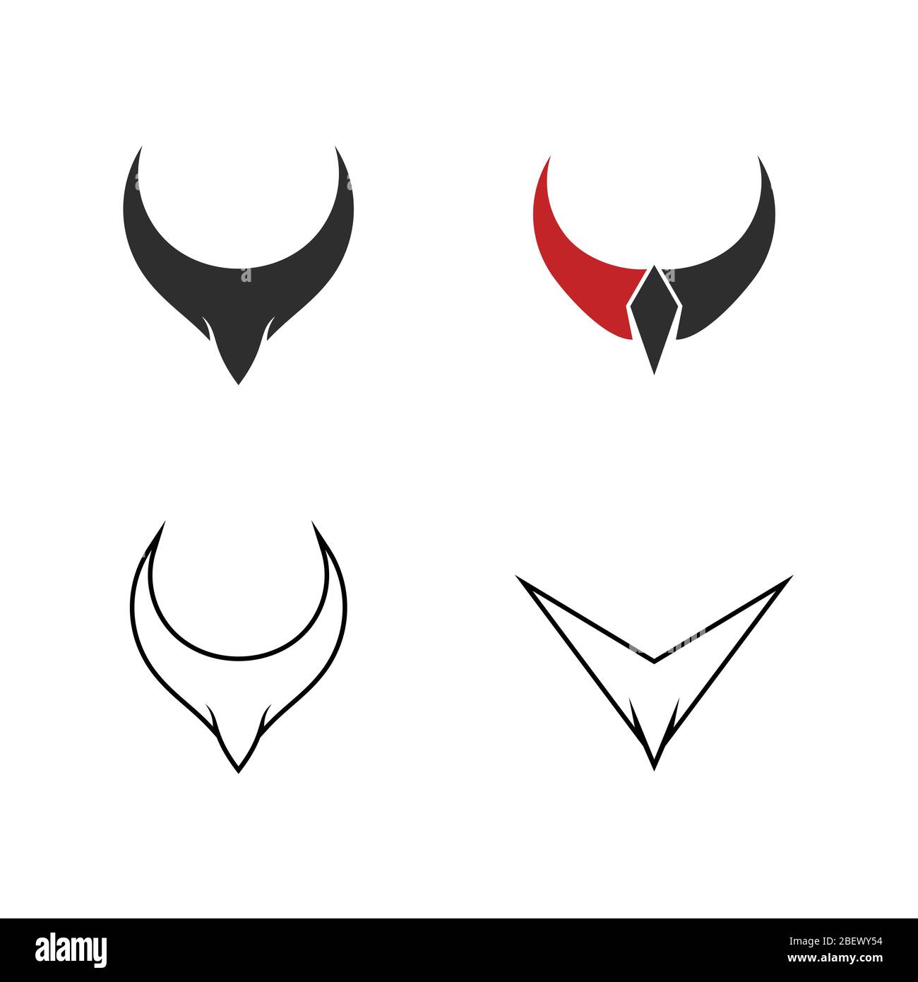 Set di template con logo corno, icona e simbolo di vettore grafico di animali corni, isolato su sfondo bianco. Illustrazione Vettoriale