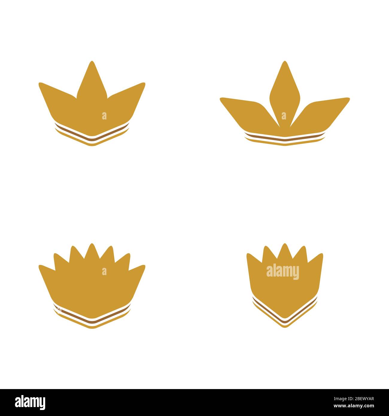 Set di icone piatte con logo Crown, logo Royal King Queen, design di lusso isolato su sfondo bianco. Illustrazione Vettoriale