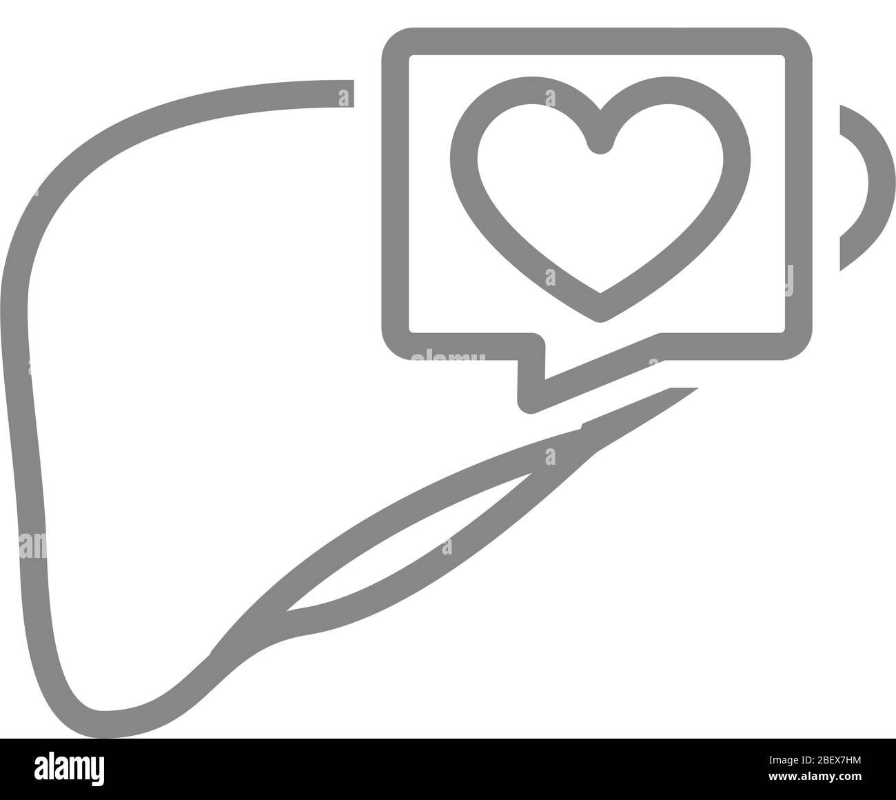 Fegato con cuore in voce icona a forma di bolla. Simbolo dell'organo digestivo sano Illustrazione Vettoriale