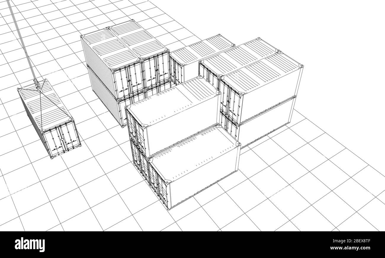 Contenitori di carico. Filo-stile cornice Illustrazione Vettoriale