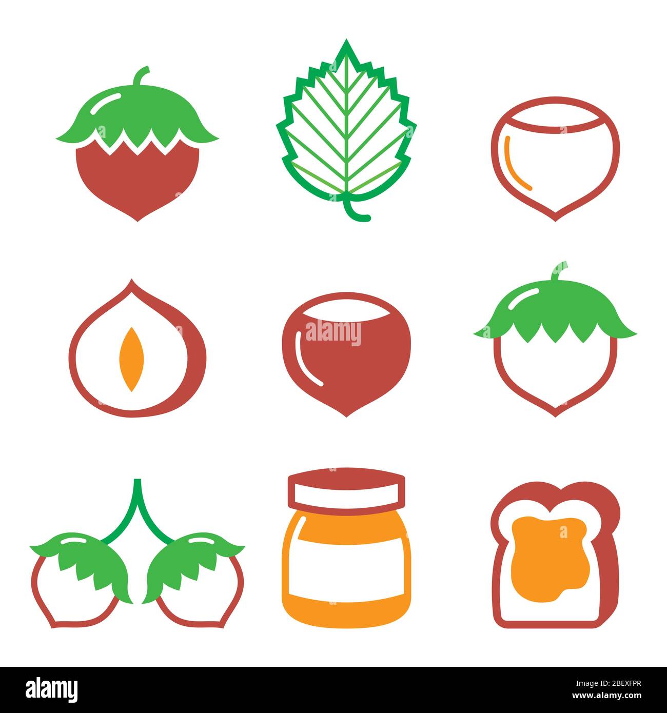 Nocciole, noci - insieme di icone vettoriali per gli alimenti Illustrazione Vettoriale