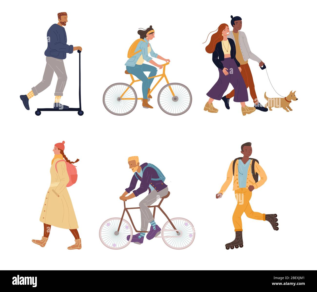 Persone sportive attive che camminano in un fascio isolato Illustrazione Vettoriale
