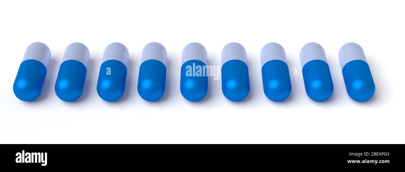 Concetti di medicina. Illustrazione delle pillole della capsula isolate su bianco. rendering 3d Foto Stock