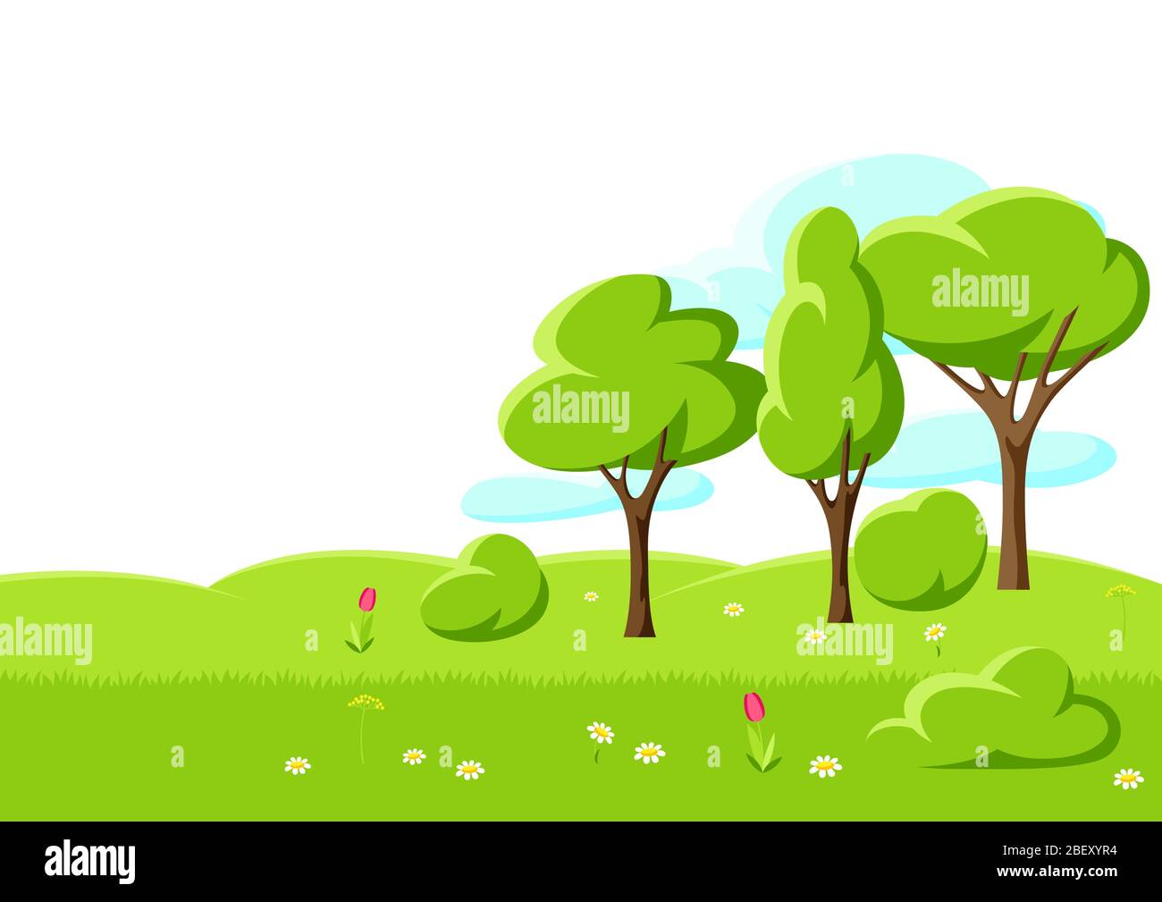 Primavera o estate sfondo con alberi stilizzati. Illustrazione Vettoriale