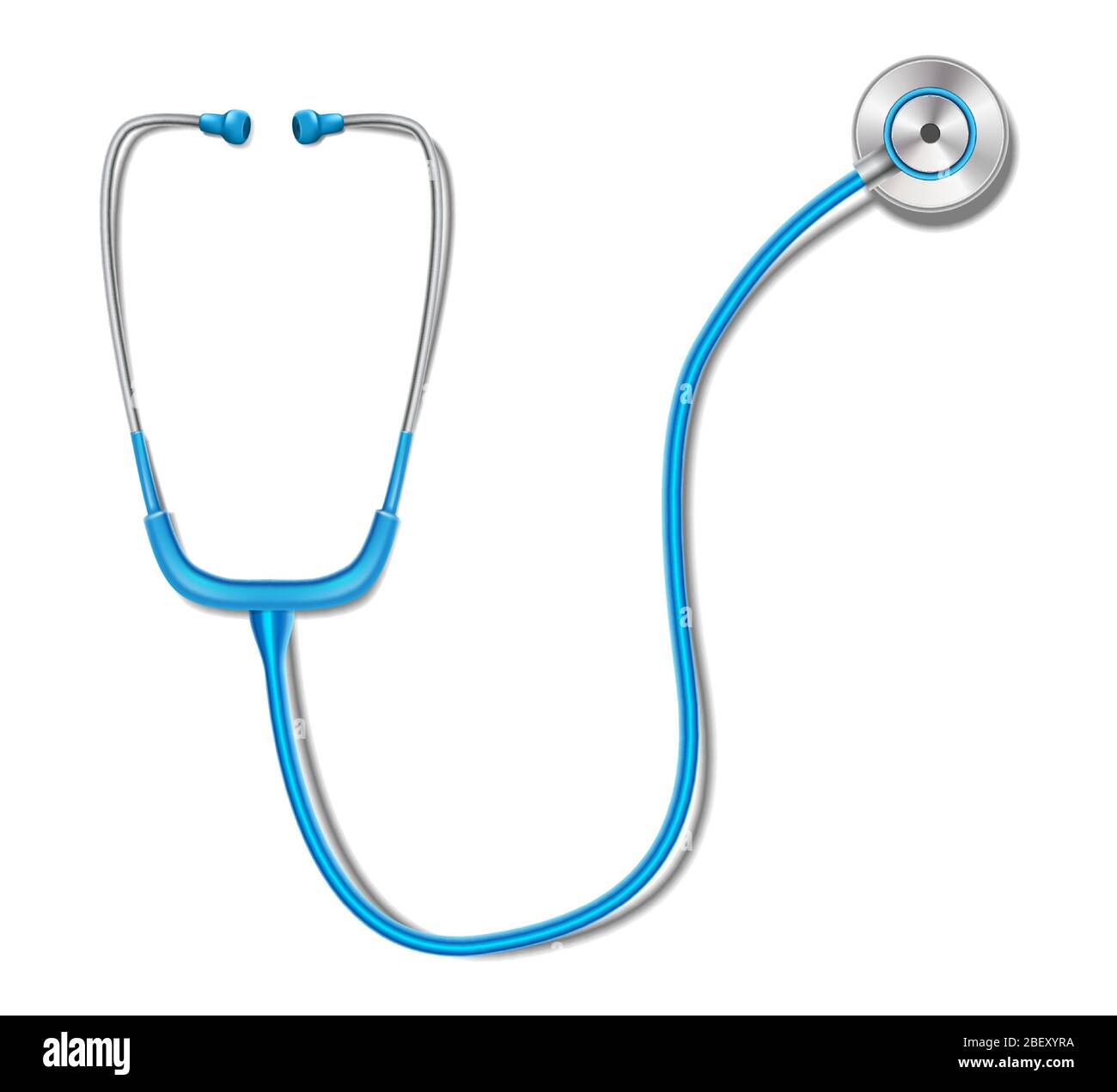 Concetto di assistenza sanitaria con stetoscopio blu mockup isolato. Attrezzatura di medicina realistica dello stetoscopio per la diagnosi di salute. Illustrazione vettoriale Illustrazione Vettoriale