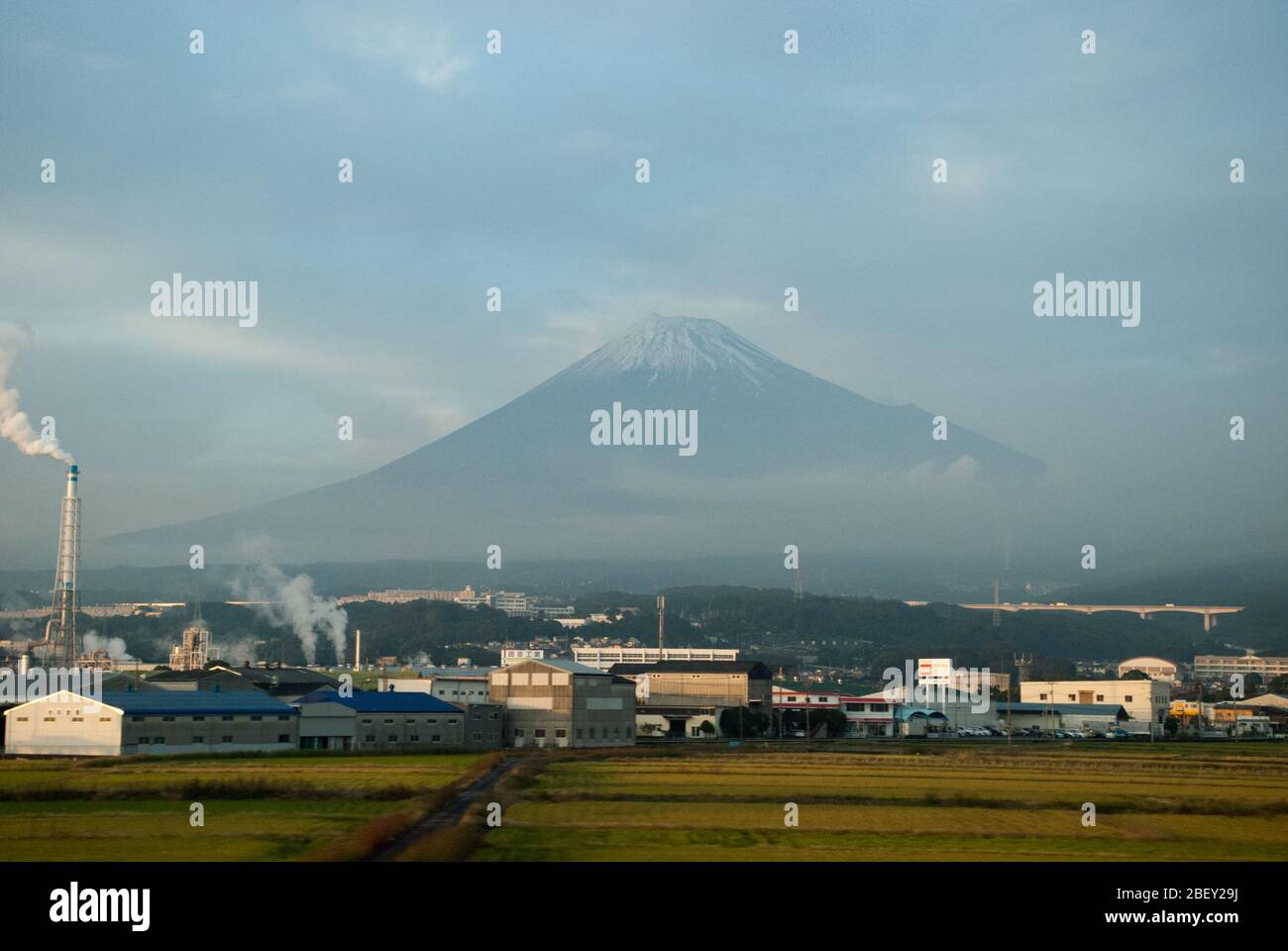 Vista del Monte Fuji Fuji San in campi di campagna giapponese a Tokyo, Giappone Foto Stock