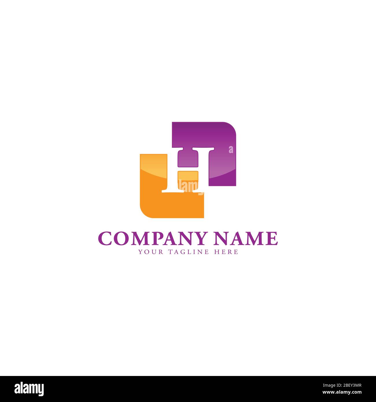 Lettera iniziale H disegno di stile di spazio negativo con forma quadrata di sfondo logo modello vettoriale Illustrazione Vettoriale