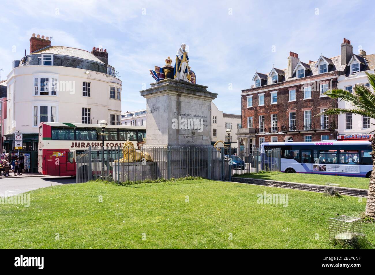 Statua del re Giorgio III, eretta come tributo al re nel 1810. Weymouth, Dorset, Inghilterra, GB, Regno Unito Foto Stock