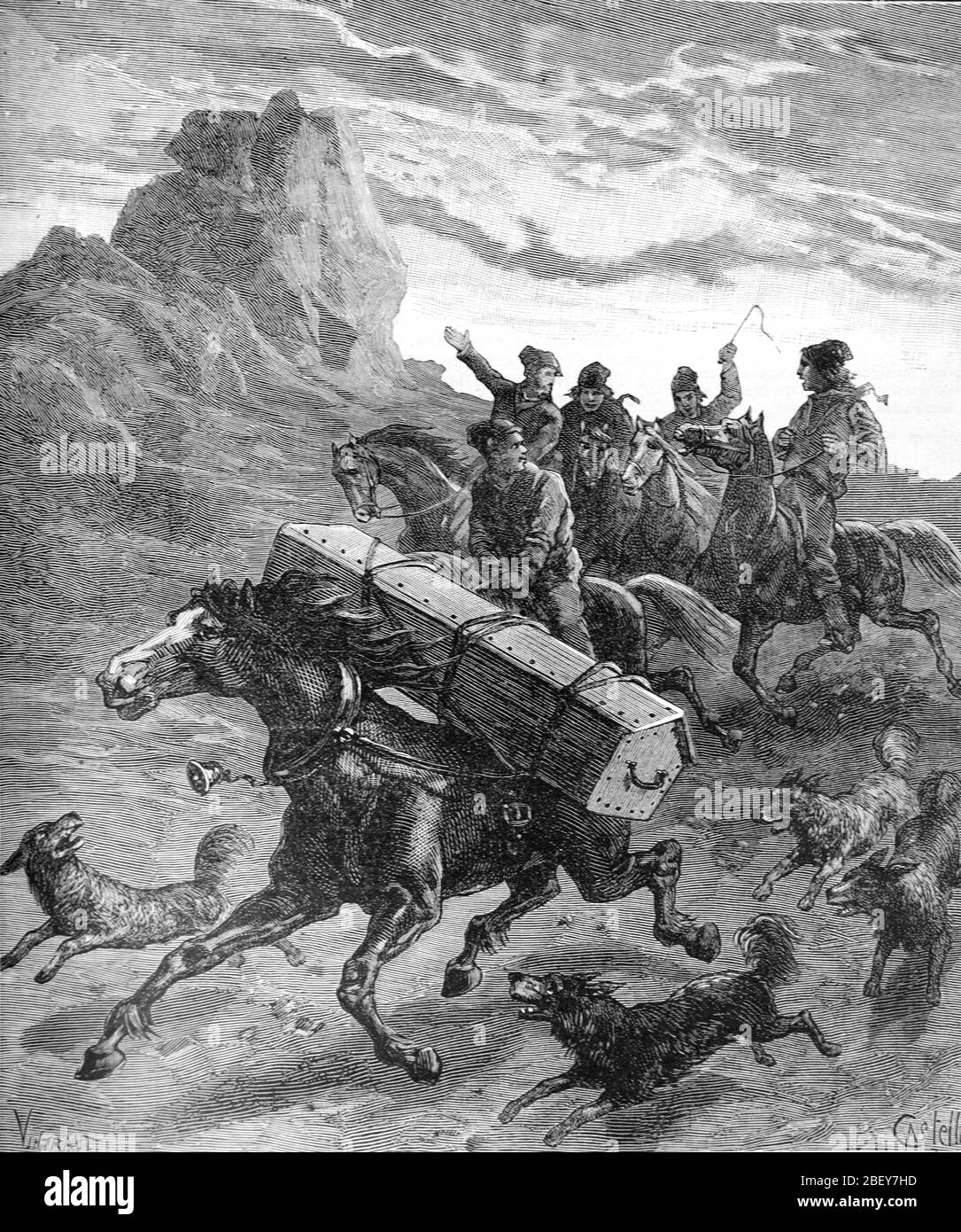 Una bara viene portata a cavallo per una sepoltura in Islanda. Vintage o Old Illustration o Engraving 1888 Foto Stock