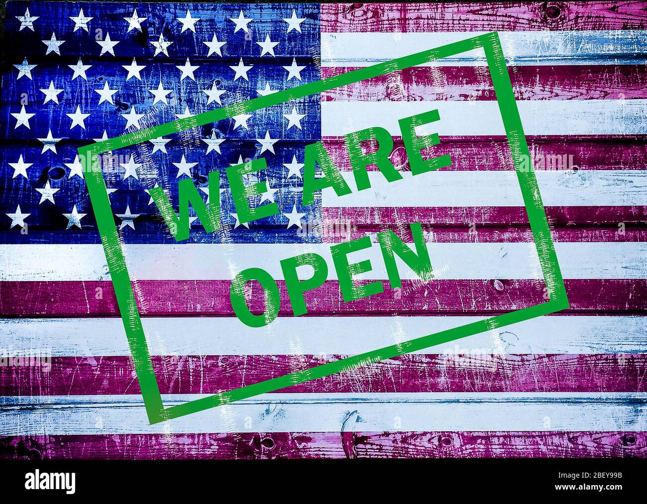 Sfondo americano con testo siamo aperti Foto Stock