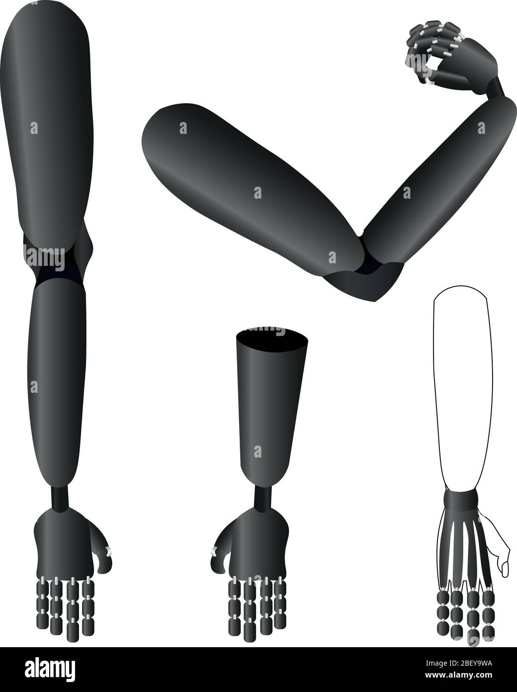 Protesi per mani. Disabilità. Traumatologia e ortopedia. Nuove opportunità. Strutture mediche. Tieni premuto, afferra e tocca. Illustrazione Vettoriale