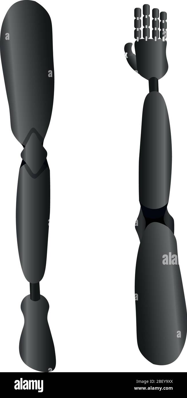 Set di protesi per braccia e gambe. Disabilità. Traumatologia e ortopedia. Nuove opportunità. Strutture mediche. Illustrazione Vettoriale