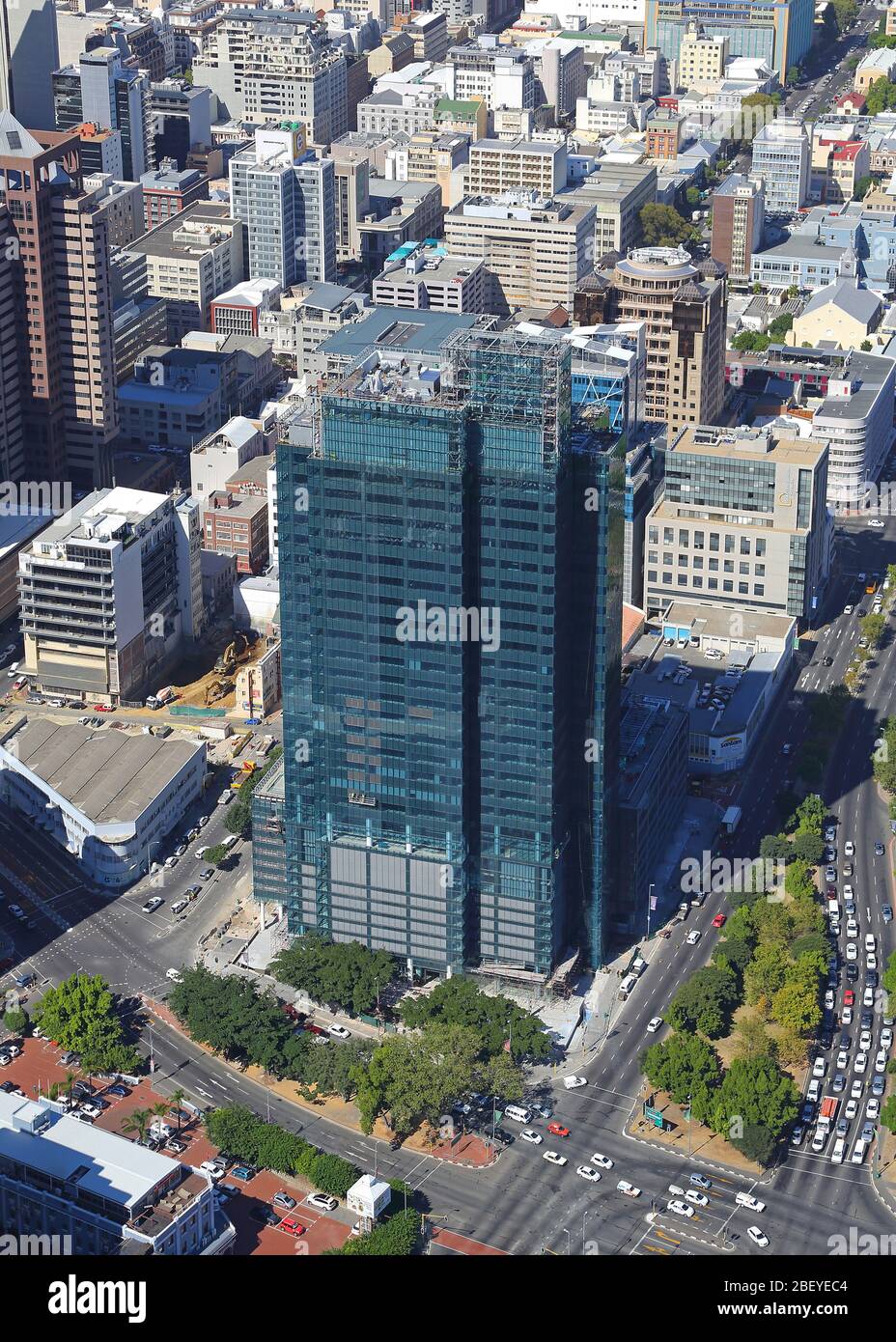 Foto aerea del CBD di Città del Capo e Table Mountain Foto Stock