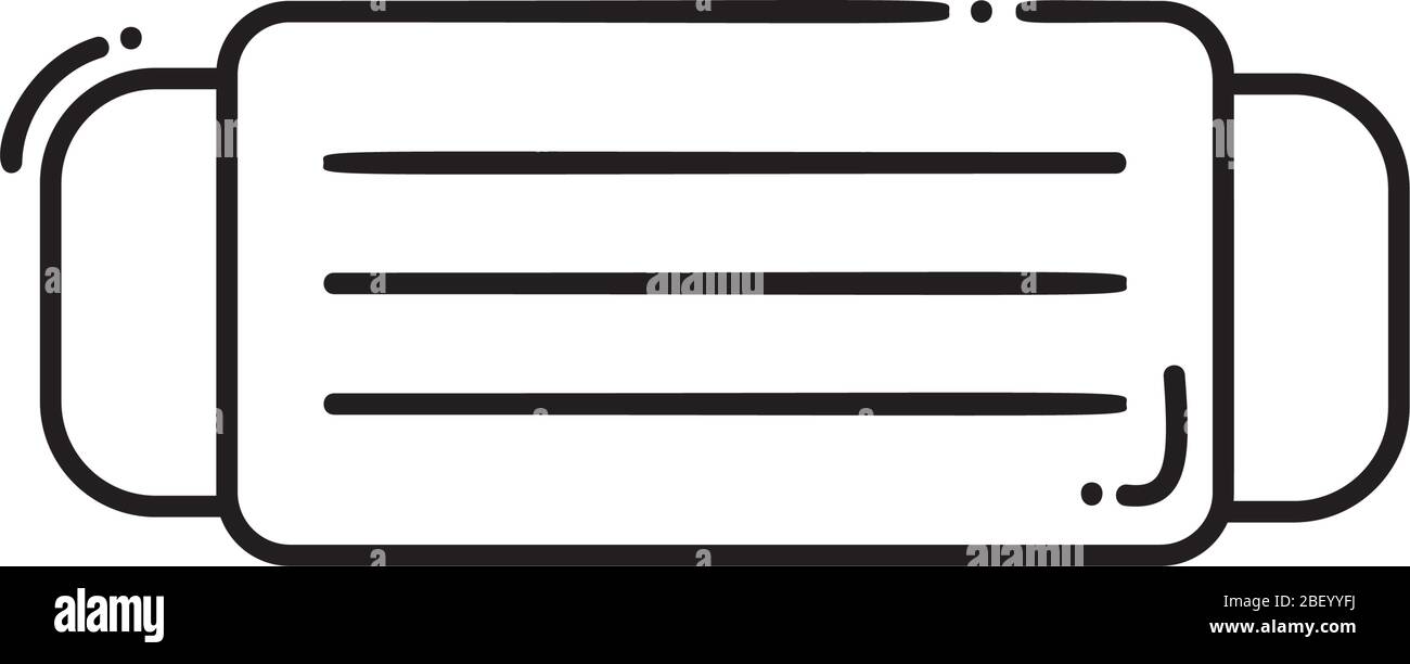 Logo maschera medica facciale o icona chirurgica protettiva. 2019-nIllustrazione del vettore cellulare di batteri del virus coronavirus CoV isolata su bianco. Doodle monoline Illustrazione Vettoriale