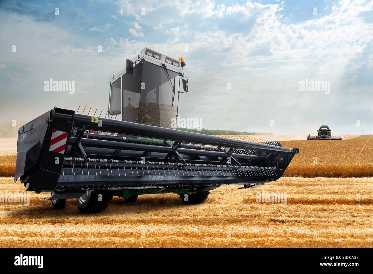 Mietitrebbia sul campo di grano. Foto Stock