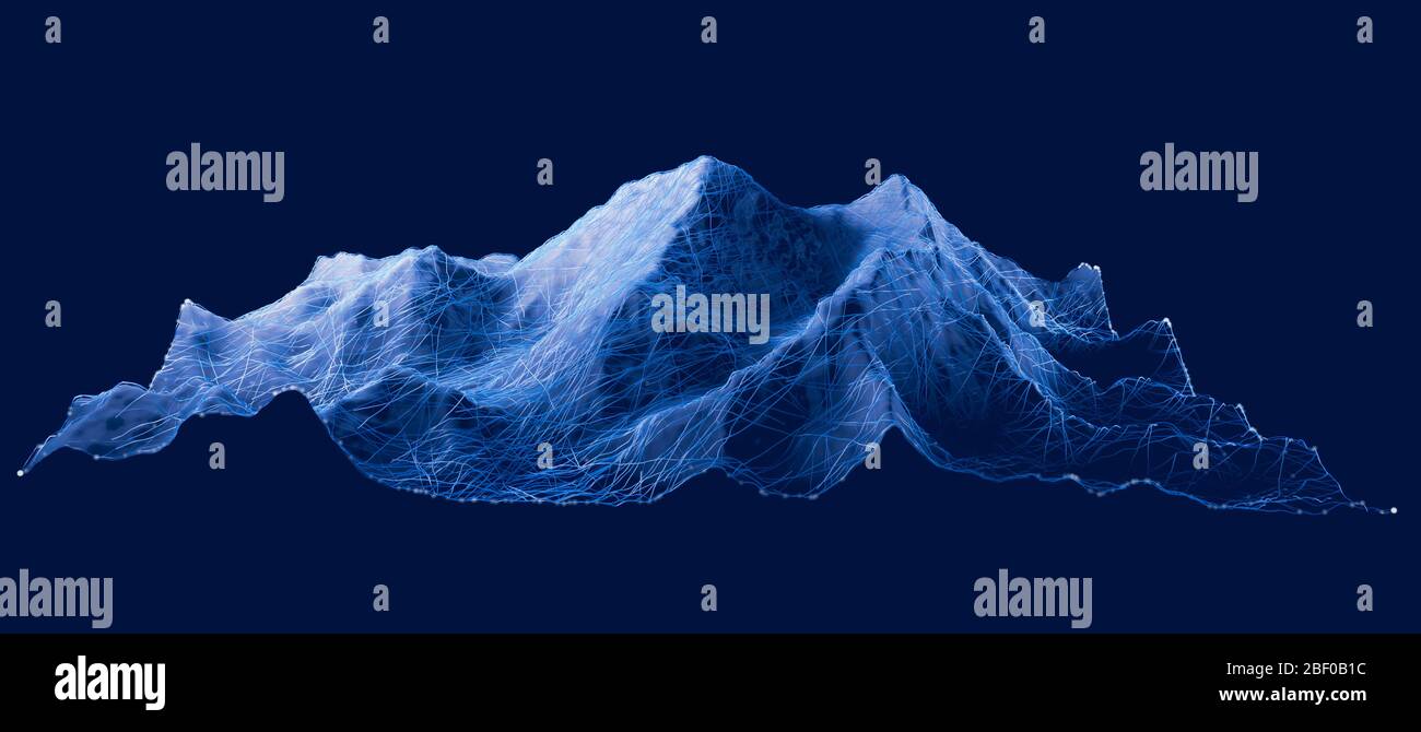 Monte Everest, altezza rilievo, montagne. Lhotse, Nuptse. Mappa di Himalaya. La montagna più alta del mondo. HUD, griglia digitale, display. rendering 3d Foto Stock