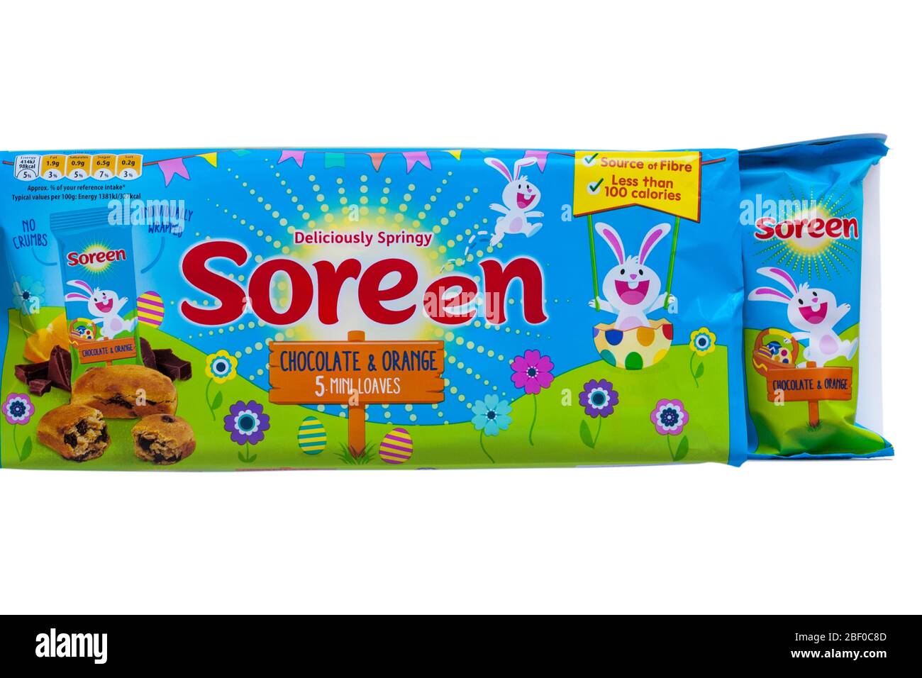 Soreen deliziosamente primavera cioccolato e arancio 5 mini pagnotte confezionati singolarmente su sfondo bianco - pronti per Pasqua Foto Stock
