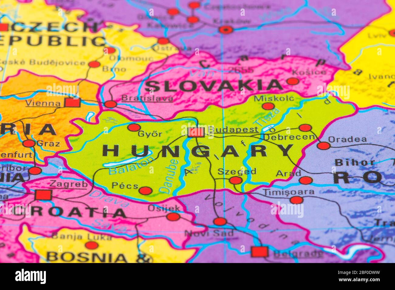 Europa, mappa dell'Ungheria Foto Stock