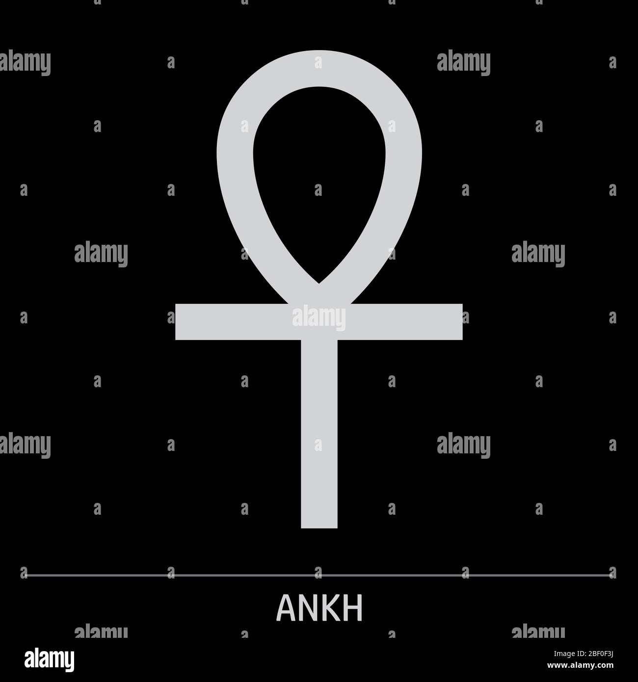 Illustrazione dell'icona Ankh su sfondo grigio con etichetta Illustrazione Vettoriale