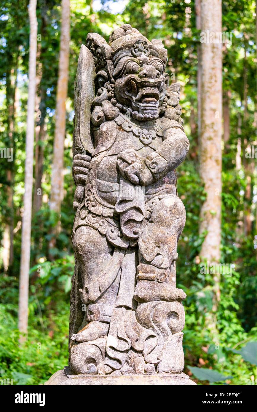 Vista verticale di una statua al tempio di Bukit Sari a Bali, Indonesia. Foto Stock