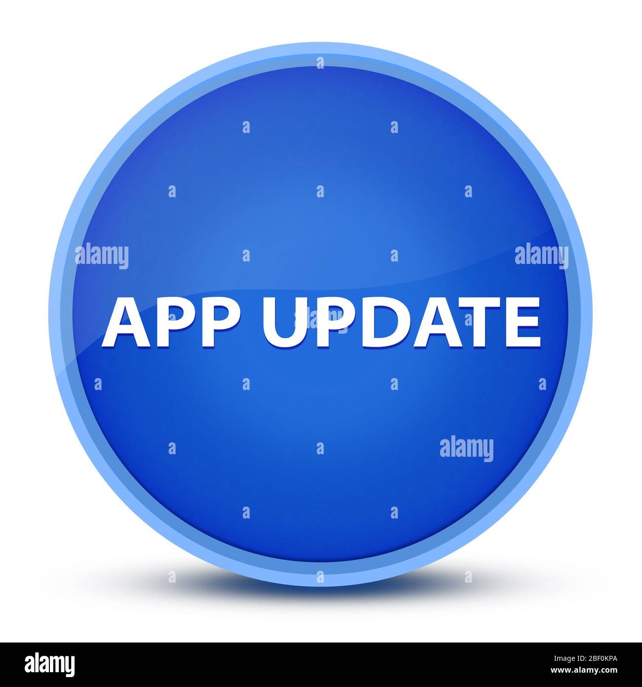 Aggiornamento app isolato su speciale pulsante rotondo blu illustrazione astratta Foto Stock