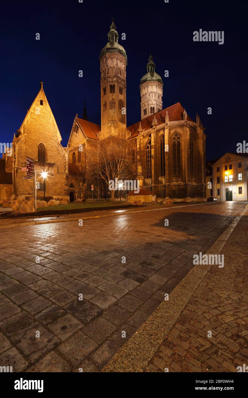 Cattedrale di Naumburg, San Pietro e Paolo, colpo notturno, Naumburg an der Saale, Sassonia-Anhalt, Germania Foto Stock