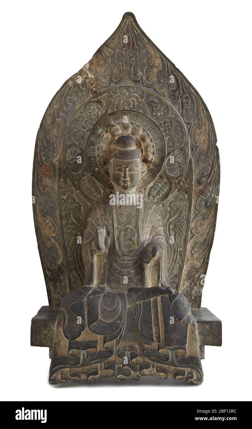 Figura seduta del Buddha Sakyamuni in alto rilievo. Dikran Garabed Kelekian (1868 - 1951) Charles Lang Freer (1854-1919) a 1914Dikran G. Kelekian (1868-1951), il Cairo, l'Egitto, Parigi, Francia e New York a 1914 [1] dal 1914 al 19191919 Charles Lang Freer (1854-1919), acquistato da Dikran G. Foto Stock