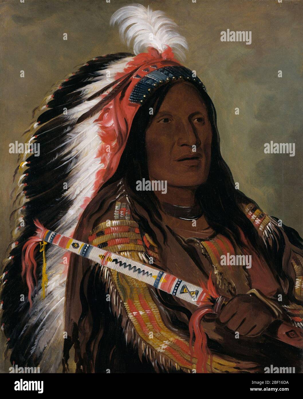 Thtckadahir Vento ripido un bravo della Bad Arrow Points Band. Little Bear, Steep Wind e The Dog, che sedevano per George Catlin durante il viaggio del Missouri River del 1832, gli fornirono una storia che drammatizzò il potere della sua "medicina" pittorica. Mentre Catlin stava lavorando al ritratto di Little Bear, una visione di tre quarti che celava quasi hal Foto Stock