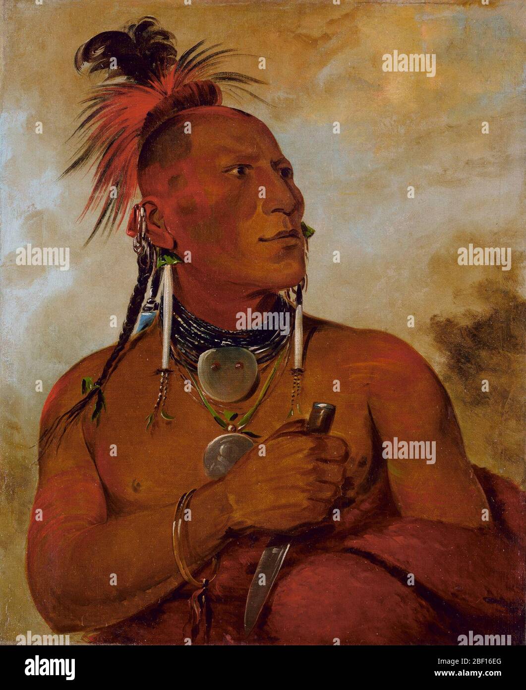 Meachoshngaw piccolo Orso bianco un distinto Brave. "Meach-o-shin-gaw (il piccolo orso bianco), Chesh-oo-hong-ha (l'uomo di buon senso) e Wa-hon-ga-shee (nessuno sciocco), sono ritratti di distinti Konzas [Kansas/Kaw], e tutti forniscono suggestivi esempi di linee audaci e romane". (Catlin, Letters and Notes, vol. 2, n. Foto Stock