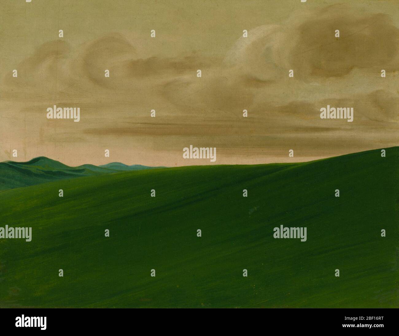 Nishnabottana Bluffs nell'Alto Missouri. George Catlin spesso adottò un punto di osservazione privilegiato per i suoi paesaggi. Durante il suo viaggio sul fiume Missouri del 1832, Catlin si estendeva "nell'erba su una delle sue acque di scogliera preferite" e immaginava il mondo dall'alto: "Sono stato sollevato su un paio immaginario di ali, che... Foto Stock