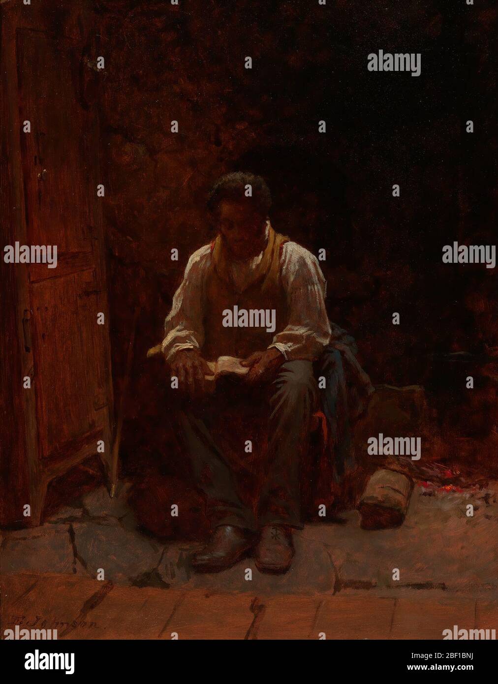 Il Signore è il mio Pastore. Eastman Johnson dipinse il Signore è il mio Pastore solo mesi dopo la proclamazione di Emancipazione del giorno di Capodanno, 1863. L'immagine di un umile uomo nero che legge dalla sua Bibbia era rassicurante agli Americani bianchi incerti su che cosa aspettarsi dagli schiavi liberati. Foto Stock