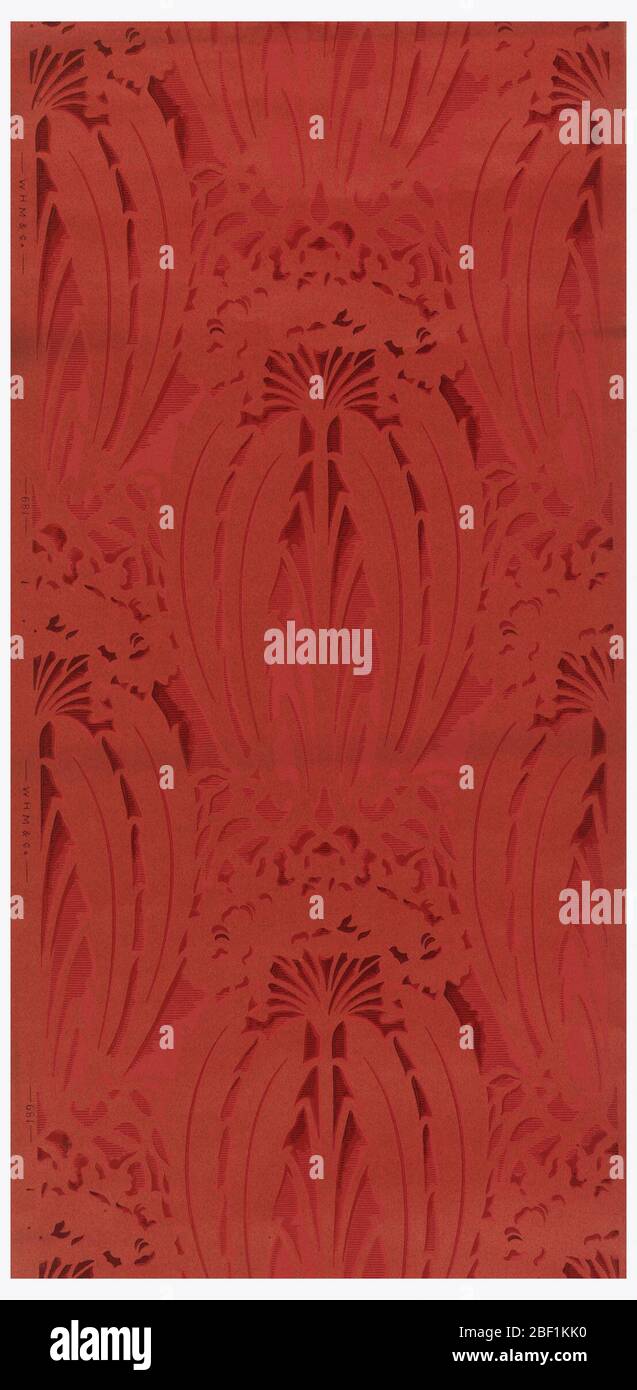 Il Roosevelt. Design di tipo Damask. Stampato in colore mirtillo rosso su carta di colore rosso. Foto Stock