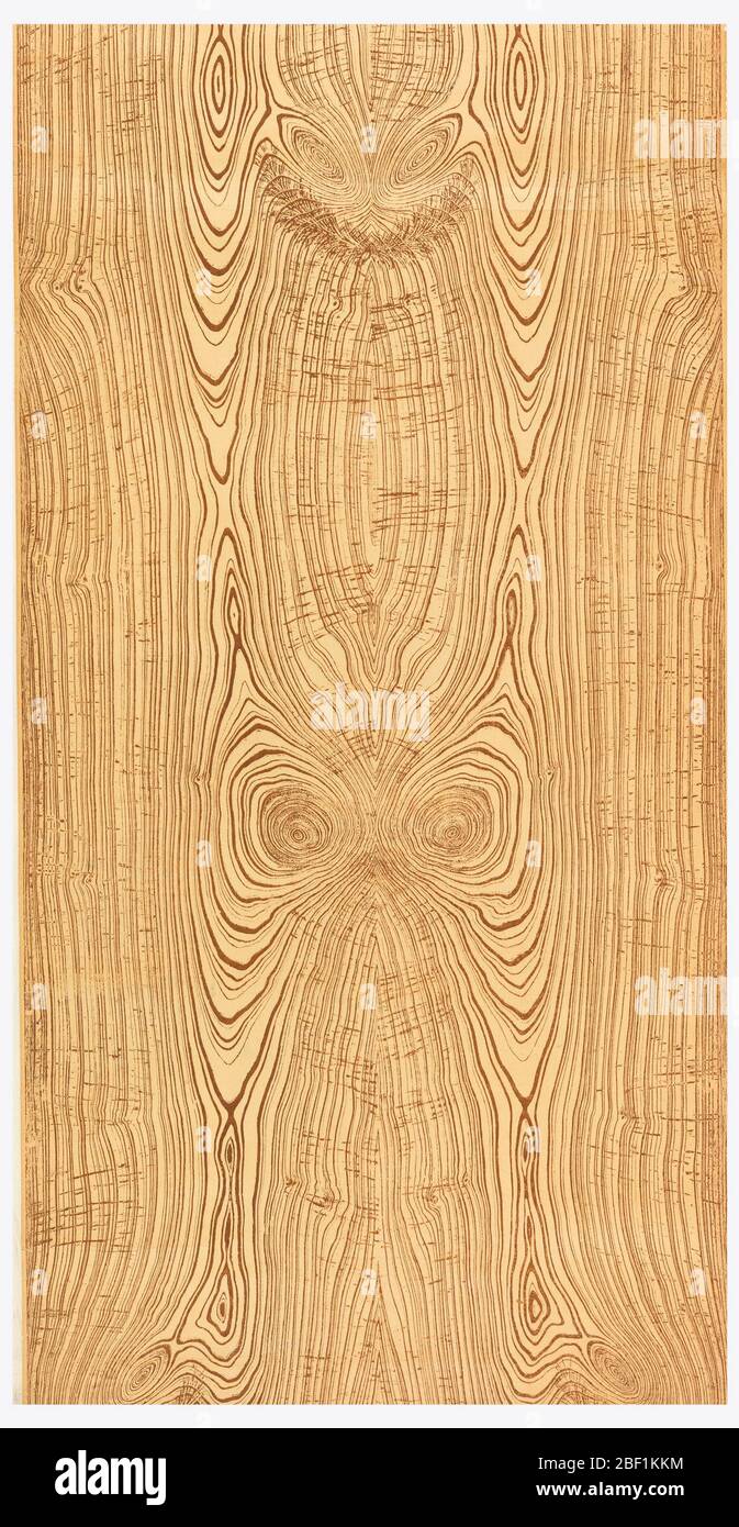 Parete laterale. Disegno in legno con grana simmetrica. Stampato in marrone scuro su fondo marrone chiaro. Foto Stock
