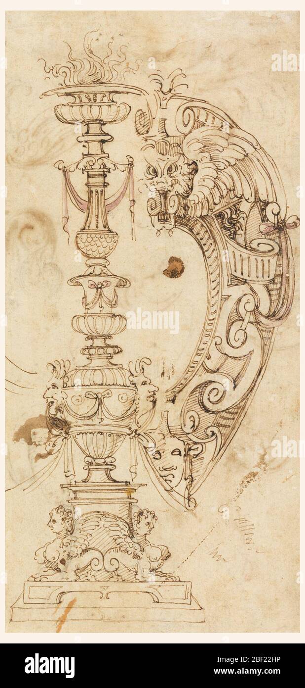 Uno di un insieme di disegni per una pagina del titolo e la decorazione di un pannello orizzontale. Il pannello presenta un telaio elaborato, il cui bordo più esterno incornicia il disegno. Foto Stock
