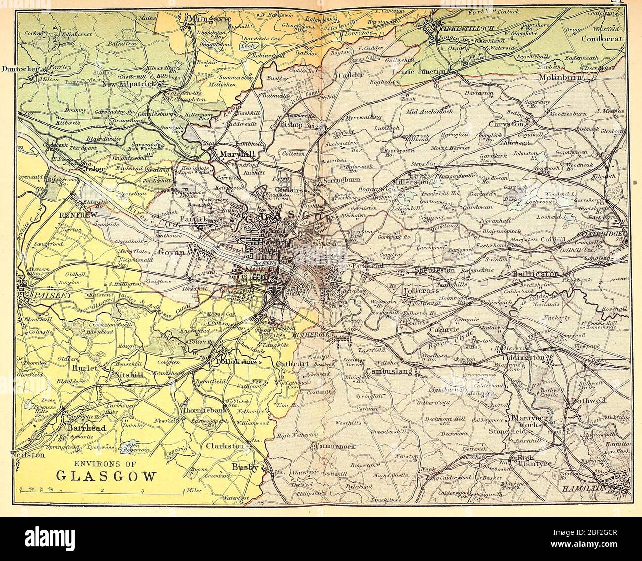 Mappa dei dintorni di Glasgow, Scozia, circa 1891 Foto Stock