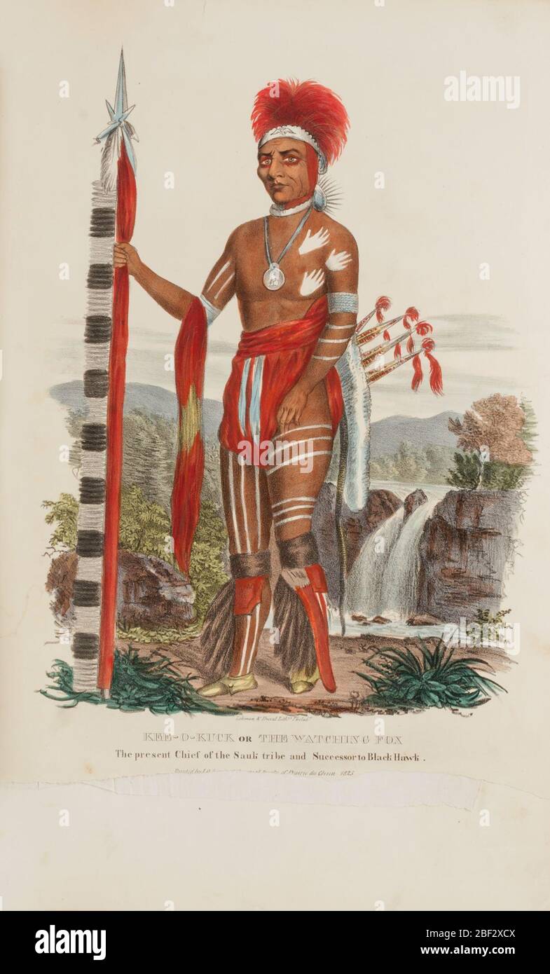 KEEOKUCK o la volpe di avvistamento l'attuale Capo della tribù Sauli e il Successore di Black Hawk dal portafoglio aborigeno. Foto Stock