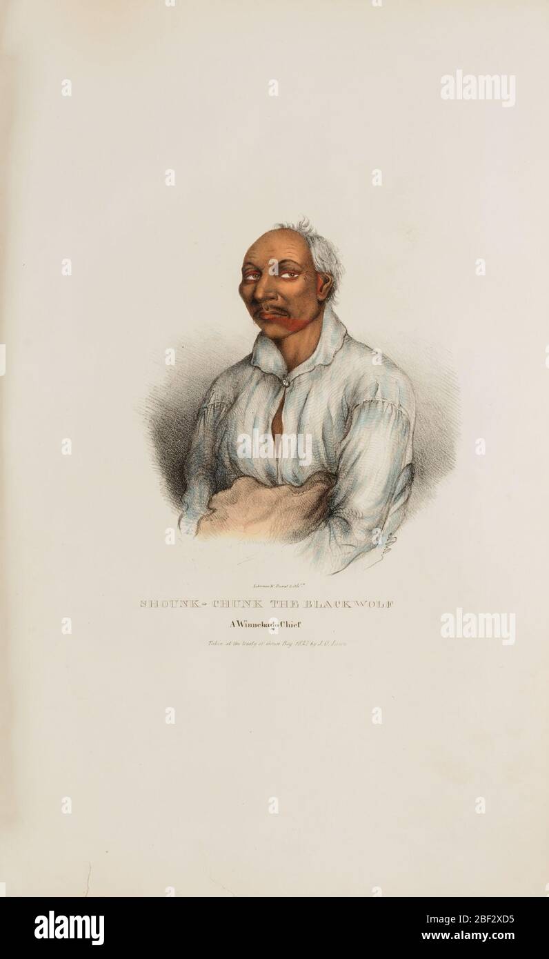 SHOUNKCHUNK il lupo Nero Capo Winnebago del portafoglio aborigeno. Foto Stock