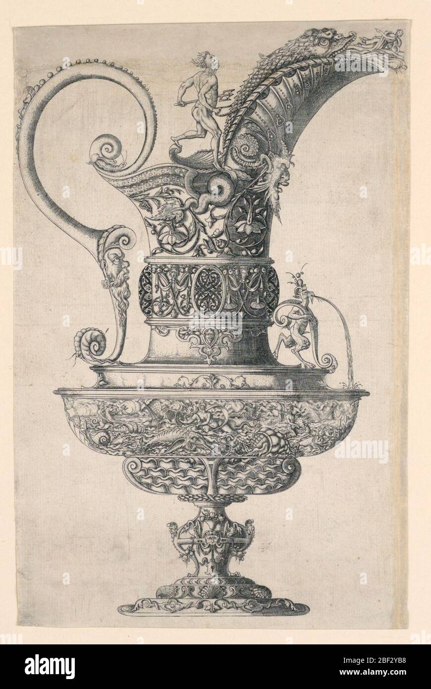 Piatto da Insignae ac plane novum opus cratere graphicum UNA nuova opera artistica eminente e chiara sul vaso. Una balena, sul labbro della caraffa, sta per inghiottire Giona. Sul corpo c'è una scena con mostri marini e divinità marine, uno dei quali sta portando via una donna. Foto Stock