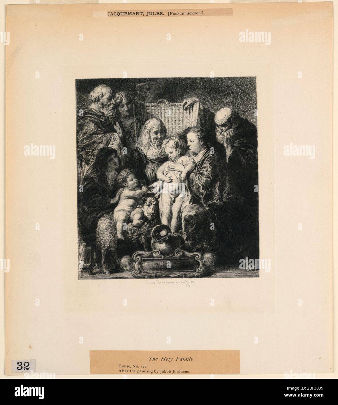 La Sacra Famiglia da Etchings of Pictures al Metropolitan Museum di New York. Raffigurati con i santi Anna, Gioacchino, Elisabetta, Giovanni Battista e un angelo. Foto Stock