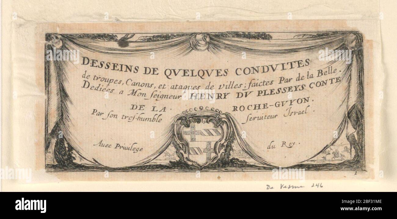 Pagina del titolo da Desseins de Queleques Conduites de Troupes Canons et Ataques de Villes. Foto Stock