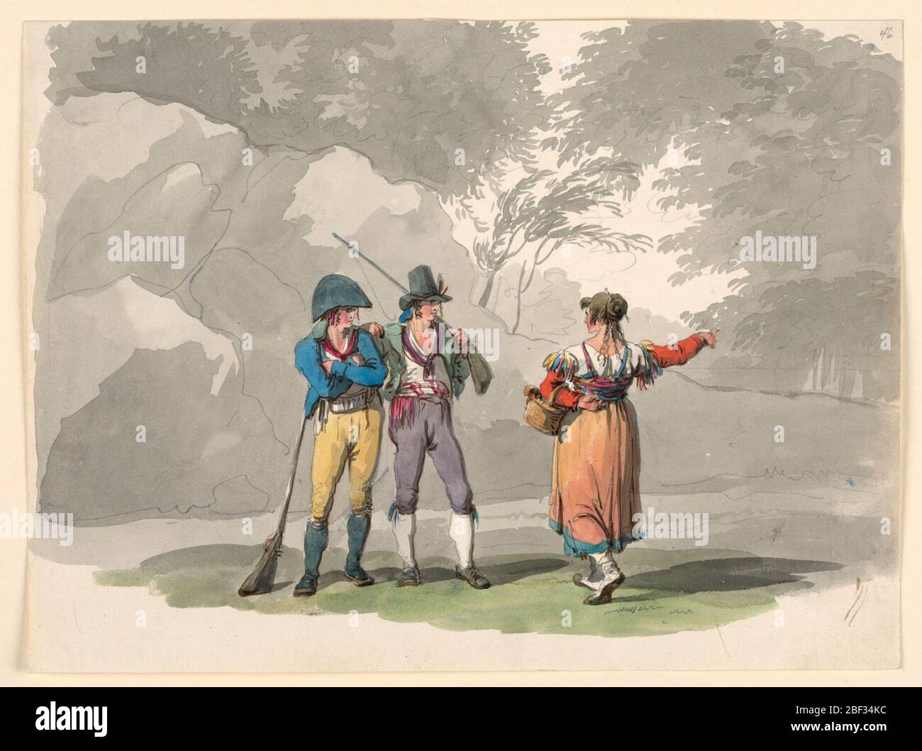 Una donna e due uomini con i costumi di Guns del Regno di Napoli. Con lievi varianti, simili alla piastra 46, cit. Foto Stock Una donna e due uomini con i costumi di Guns del Regno di Napoli. Con lievi varianti, simili alla piastra 46, cit. Foto Stock