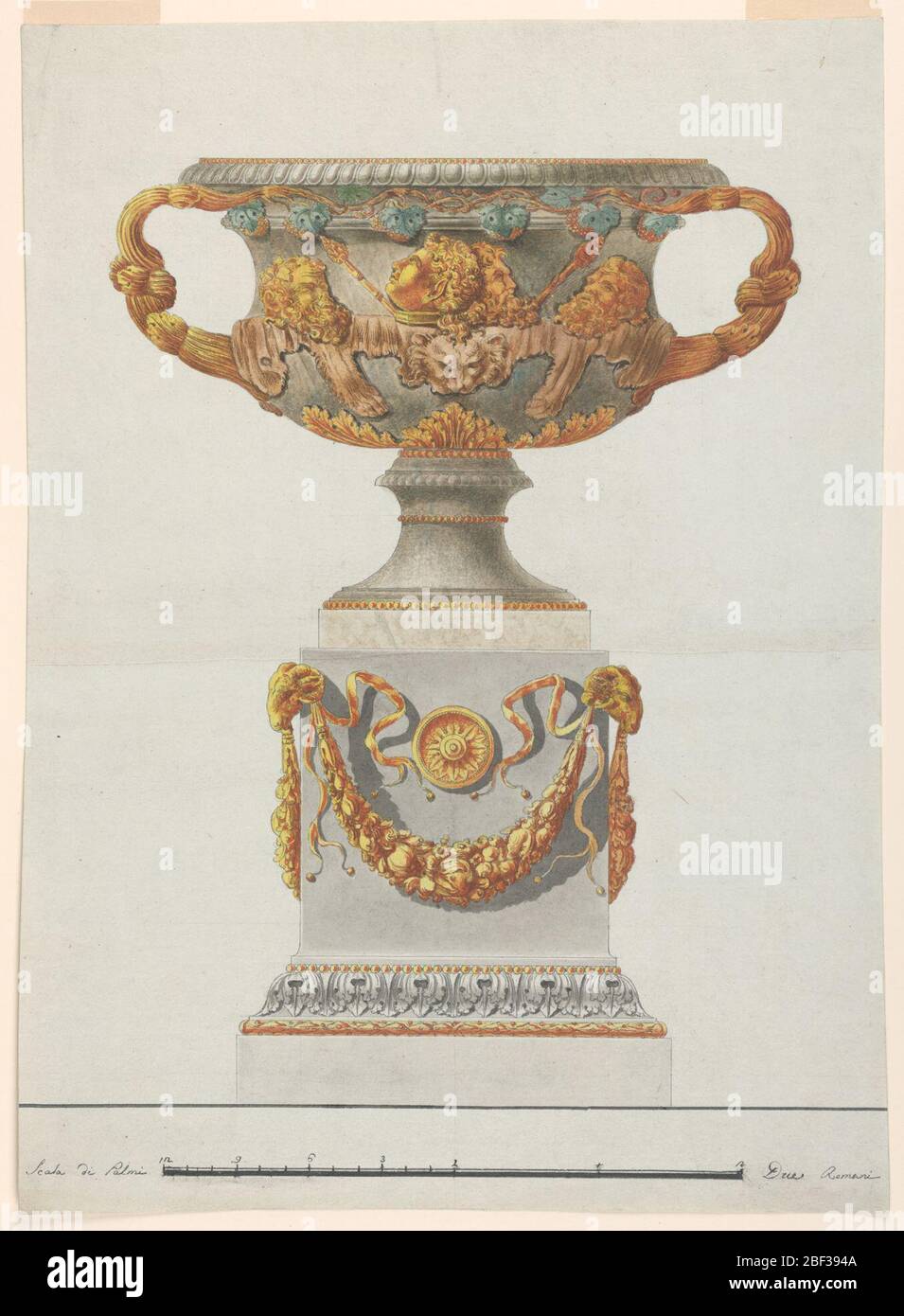 Urna. Scala: In penna e inchiostro nero, margine inferiore, in Palmi Romani. Design dopo il Warwick Vase. Foto Stock