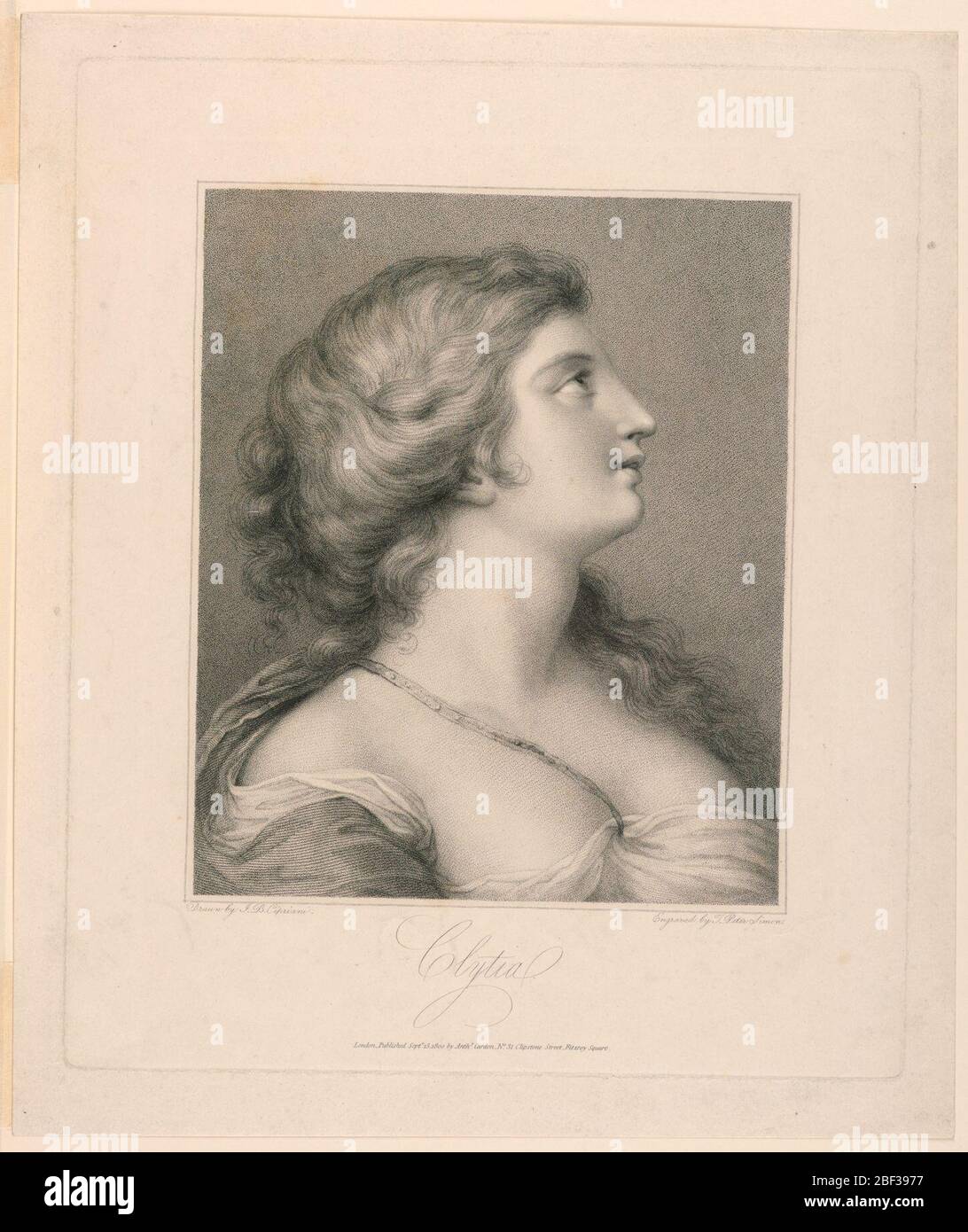 Clitia. Una giovane donna di lunghezza busto nel giusto profilo, guardando in su. Il suo vestito è catturato da un nastro sulle spalle. Foto Stock