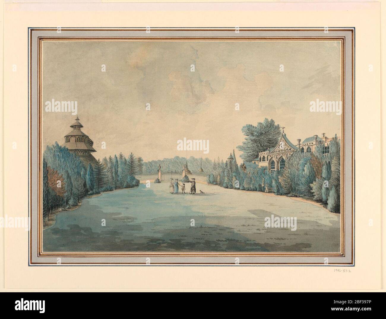 Vista su un giardino con Pag. Foto Stock