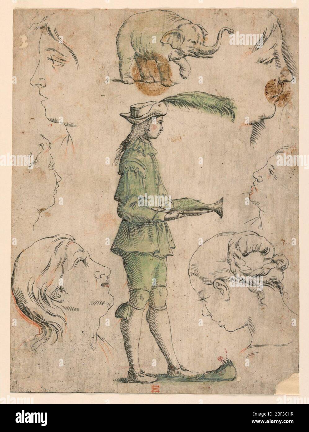 Bozze per quattro tavole di Alfabeto in sogno Alphabet Letter I. immagine centrale di una ragazza che porta un cesto di fiori che forma la lettera 'i' con disegni aggiuntivi di otto profili di uomini e ragazzi; un hedgehog. Inverso: Un occhio; un quadrato suddiviso; grafite. Foto Stock