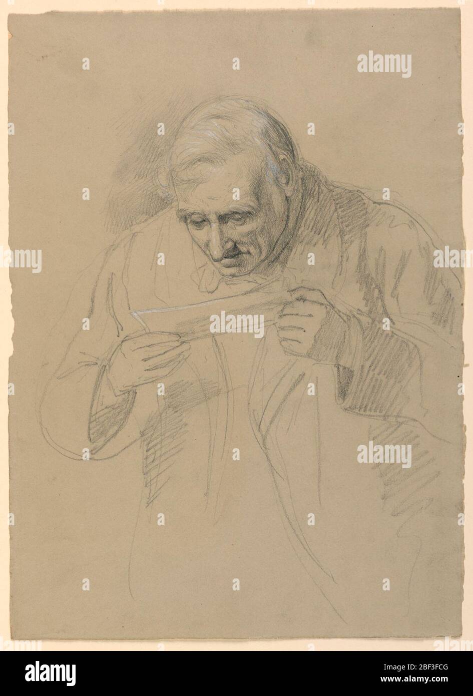 Ritratto del Padre Artisti. Ritratto di mezza lunghezza di un anziano che legge una nota, girò leggermente verso sinistra. Foto Stock
