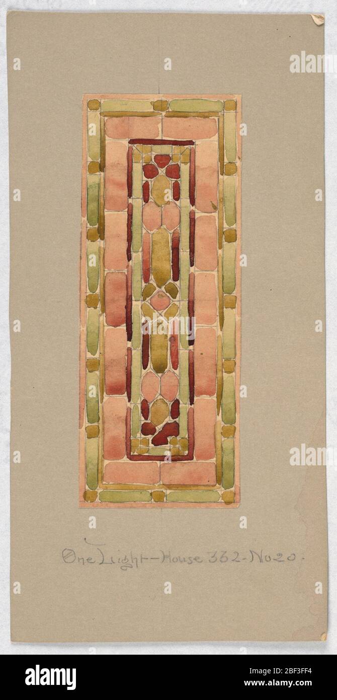 Design per vetro colorato. Finestra rettangolare in vetro color salmone e giallo-verde. Foto Stock
