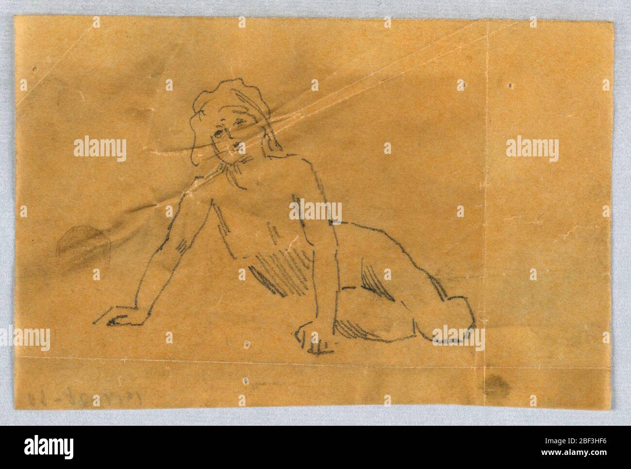 Schizzo per Putto. Una ragazza si presentava frontalmente, reclinata e appoggiata su entrambe le mani. La testa è a sinistra. Foto Stock